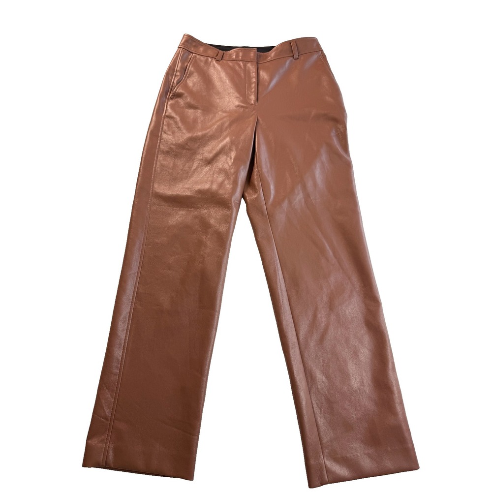 Babaton Womens Size 10 Brown Faux Leather Straight Leg Pants High Rise